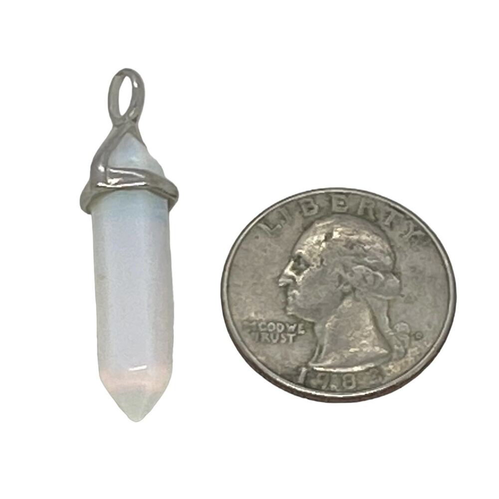Crystal Quartz White Jade Pendant 1.75” Double Terminated Hexagonal Point Silver - Picture 10 of 13